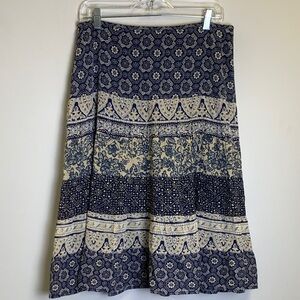 Eddie Bauer Navy & Cream Tiered A-Line Boho Print Skirt
